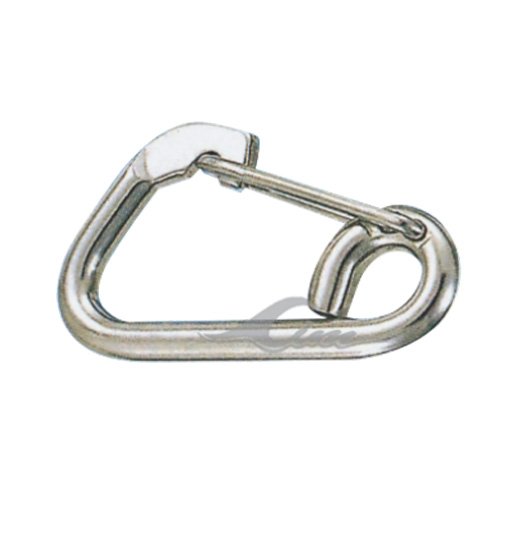 ASYMETRIC SNAP HOOK AISI316, WITH BENDED EYE, FLAT NOSE AND WIRE SPRING-1084