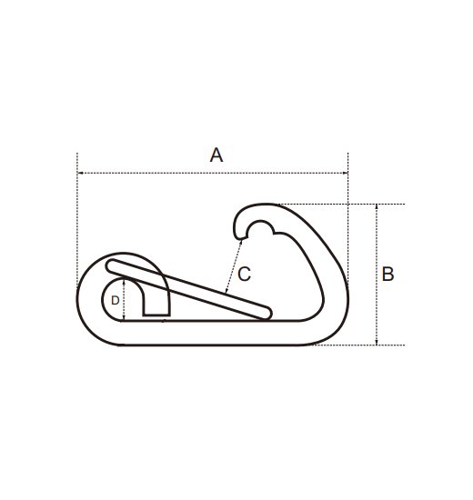 ASYMETRIC SNAP HOOK AISI316, WITH BENDED EYE, FLAT NOSE AND WIRE SPRING-2786