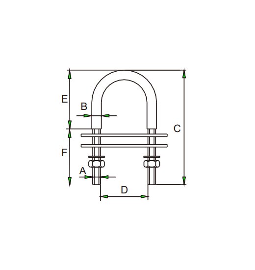 U BOLT AISI304, WITH MACHINED STOPEDGE, 2 PLATES AND NUTS-2836